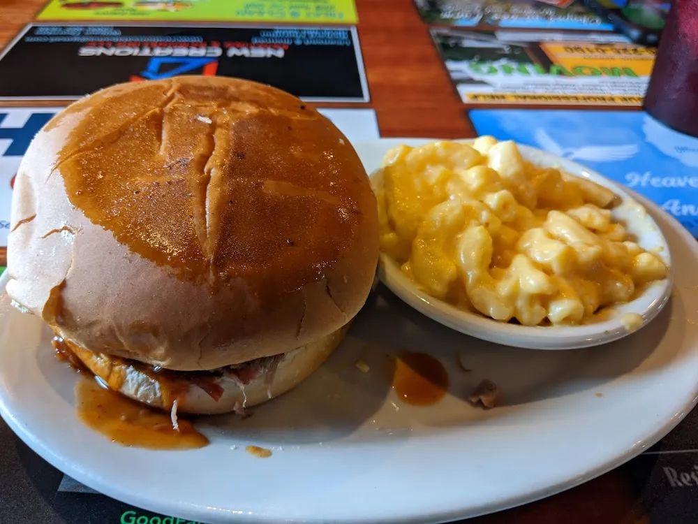 Pork Sandwich and Mac and Cheese