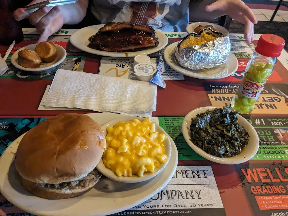 Pork Sandwich Mac and Cheese Collard Greens